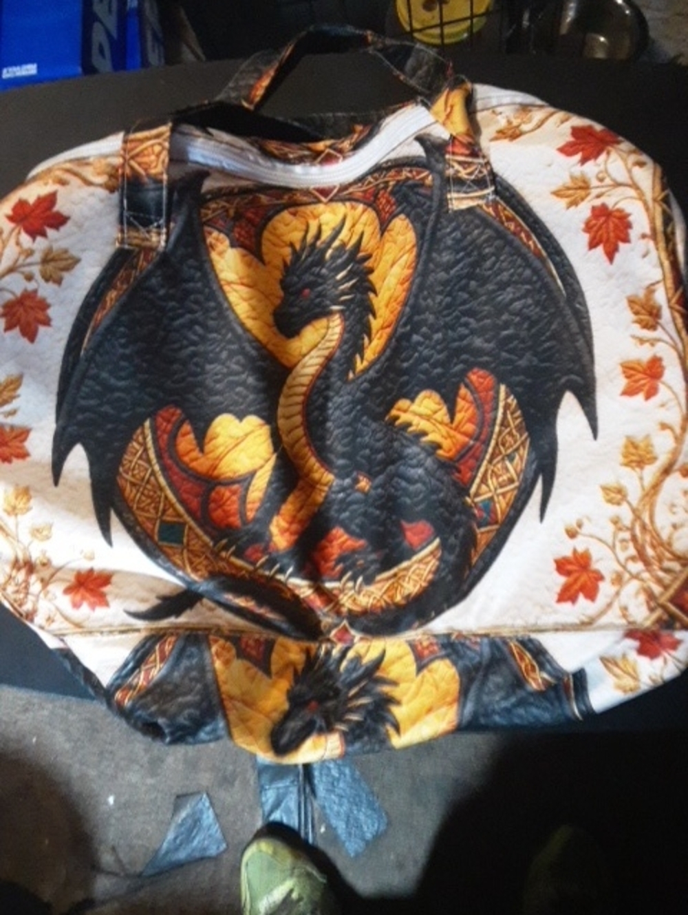Dragon Motif Travel Tote Bag - Black & Gold
